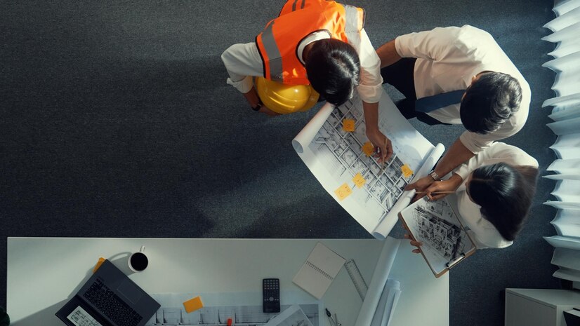 top-view-engineer-hold-laptop-while-explain-idea-architect-alimentation_31965-435199